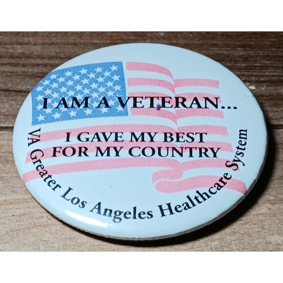 Pinback Button I am a Veteran I gave My Best for My Country 2.4" American Flag - Picture 3 of 5